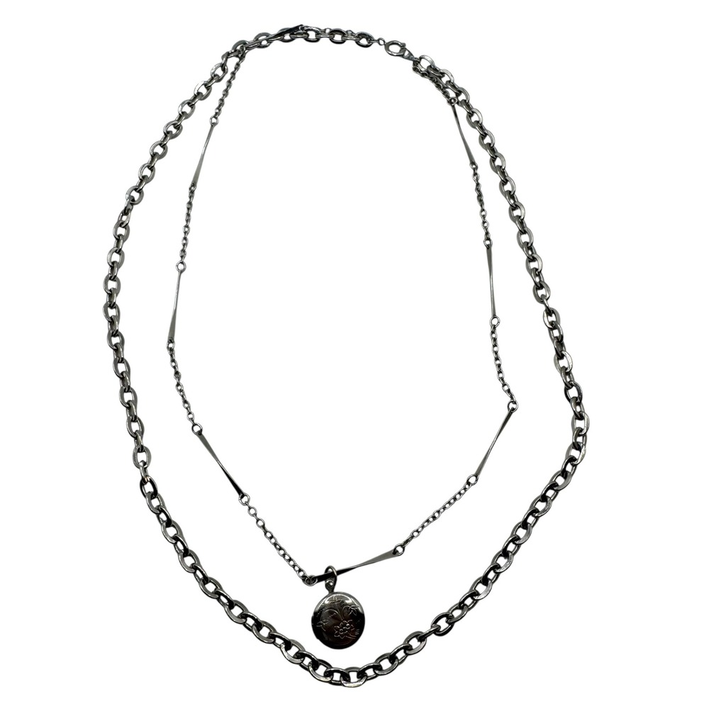 Layered Chain‎ Locket Necklace Vintage Inspired Floral Pendant Jewelry D14Q